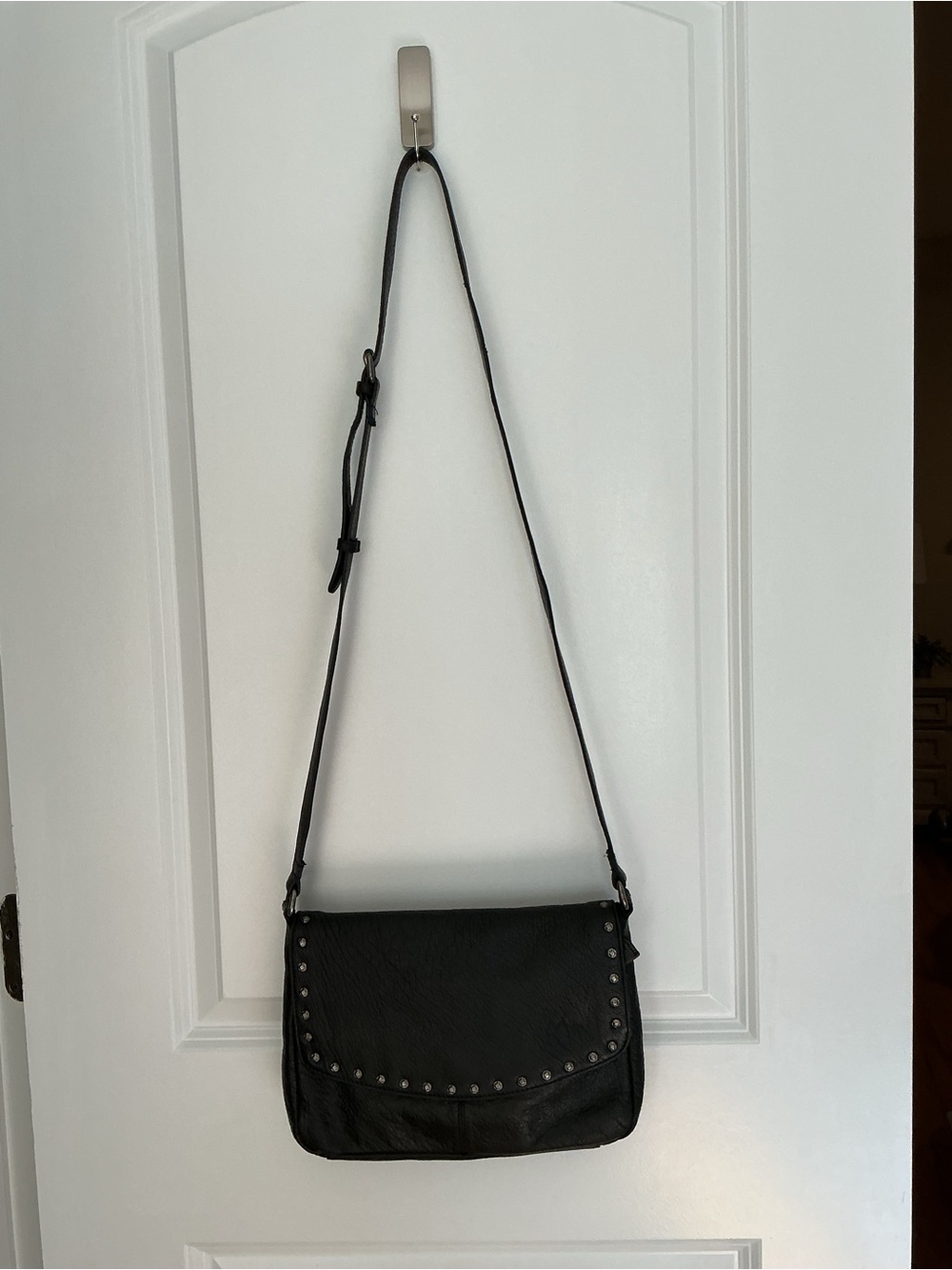 Black Stud-Trim Leather Crossbody Bag